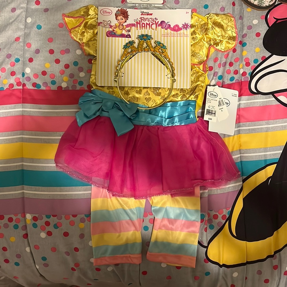 NWT fancy Nancy size 3 costume, 3 pieces-crown, pants, and top!